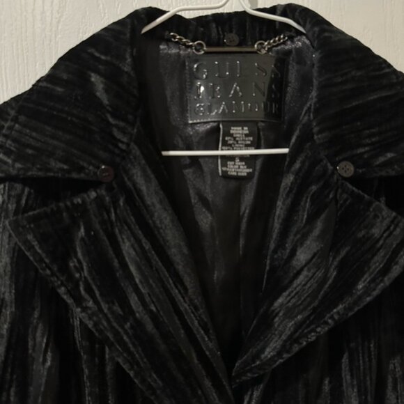 Guess Jeans Glamour Black Crushed Velvet Duster Trench Coat - Picture 6 of 15